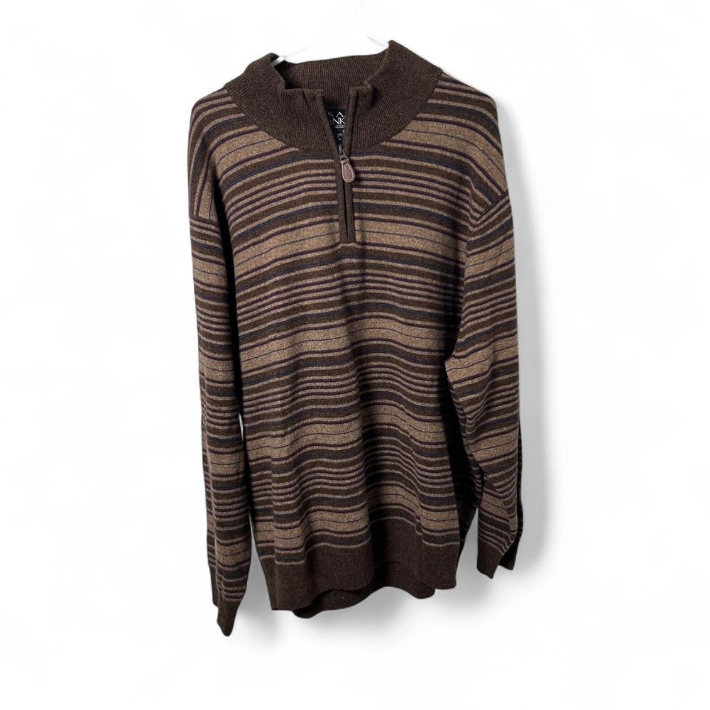JOS. A. BANK Men's XXL Brown & Beige Horizontal Striped Lambs Wool Quarter Zip